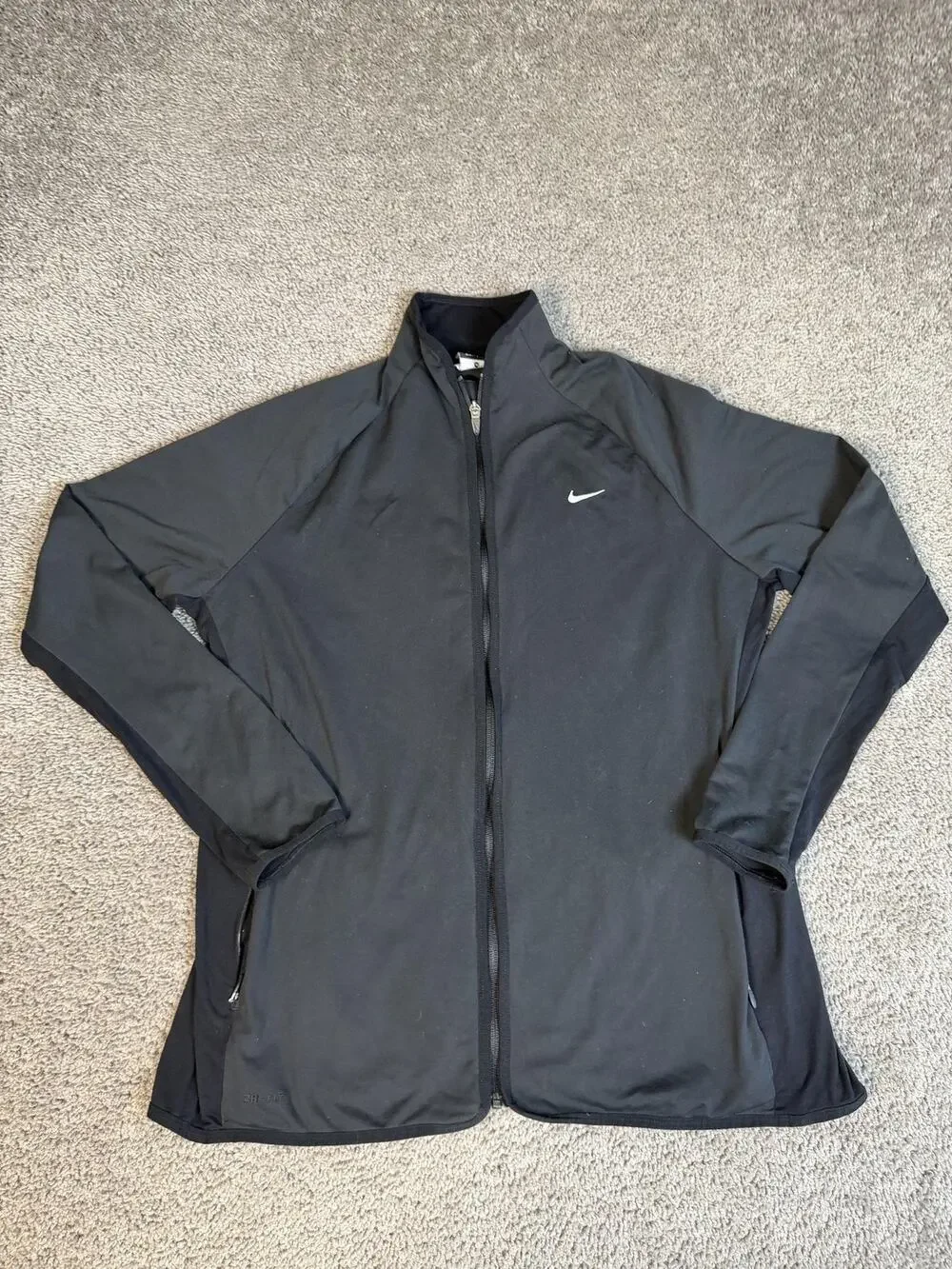 Nike Jacket Womens 1X Black Dri-FIT Full Zip Pockets Mid-Length Moisture Wicking
